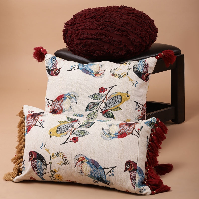 Harold Meagan | Embroidered Bird Cushion Cover Set ( Pack Of 3 )