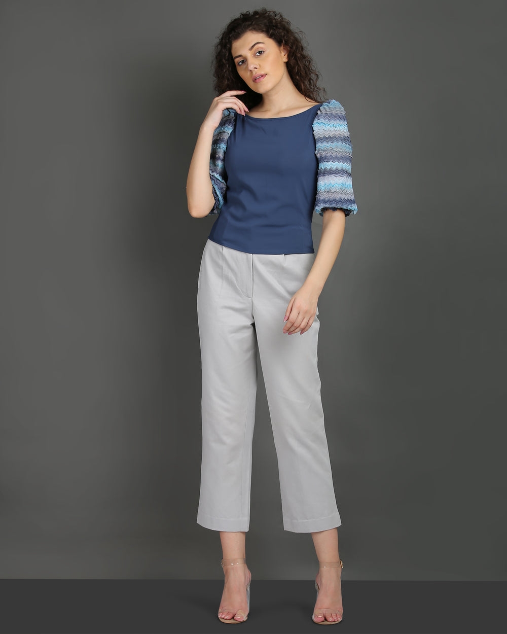 Harold Meagan | Puffed-Sleeved Blouse and Grey Cropped Wide-Leg Pants