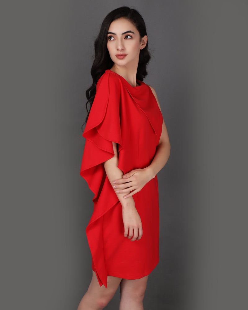 Harold Meagan | Red Side Ruffled Sleeve Dress