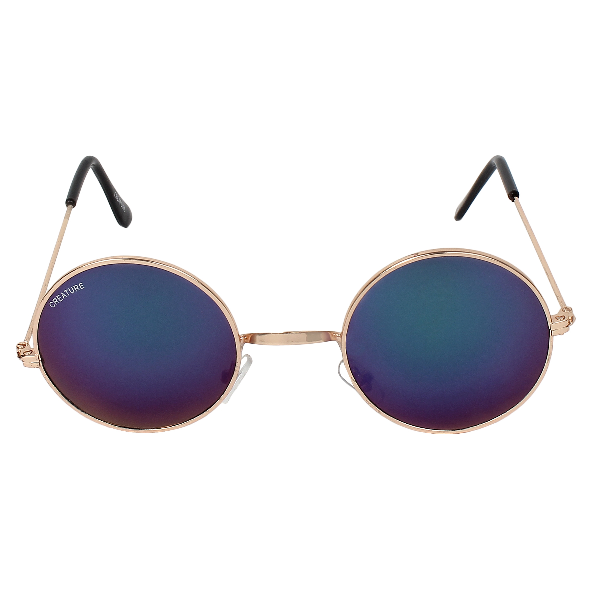 CREATURE | CREATURE Oval Round UV Protected Unisex Sunglasses (Lens-Blue|Frame-Golden)