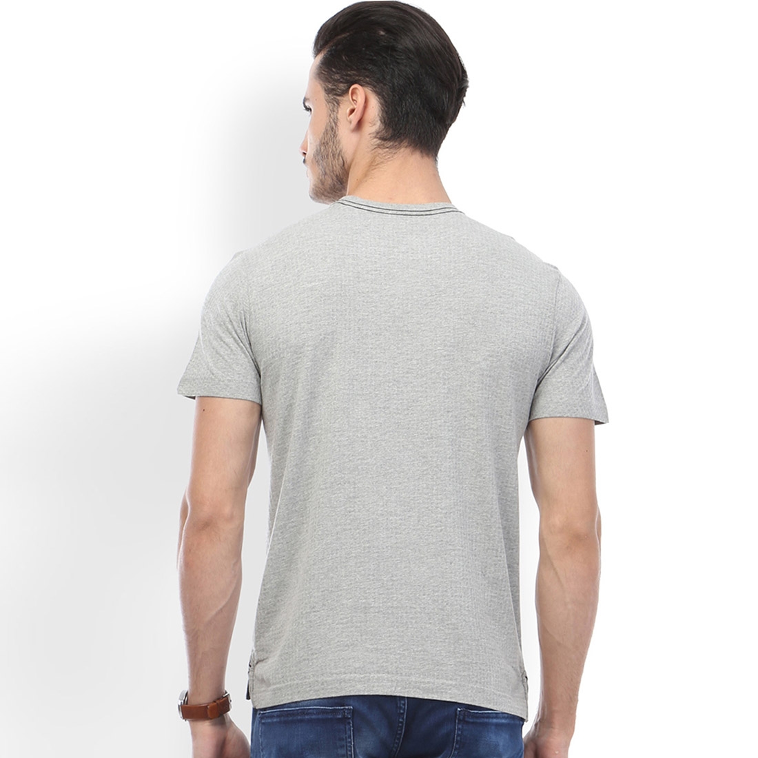 HUETRAP | Huetrap Men's Graphic Round Neck Short Sleeve Grey Melange T-Shirt 1