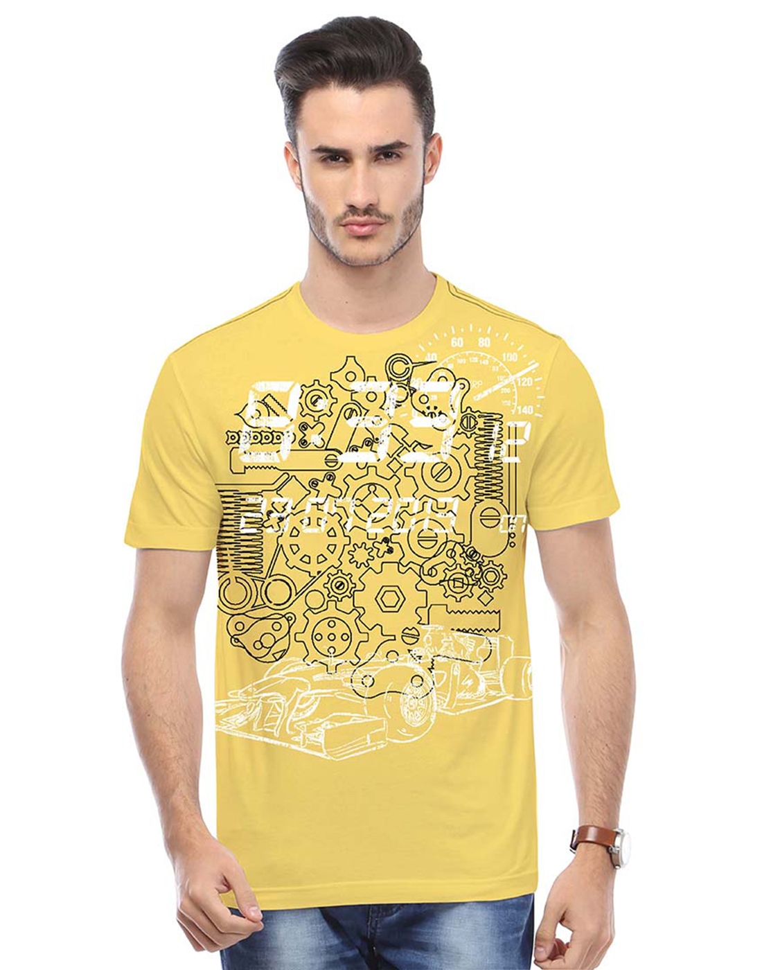 HUETRAP | Huetrap Men's Graphic Round Neck Short Sleeve Yellow T-Shirt