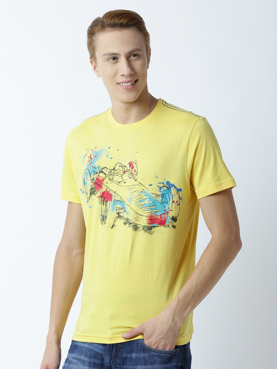 HUETRAP | Yellow Serene F1 Print Regular Fit T-shirt