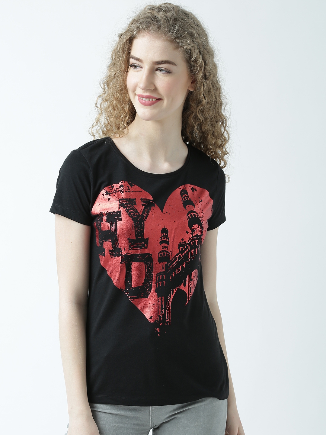 HUETRAP | Black Heart Printed Short Sleeve T-shirt