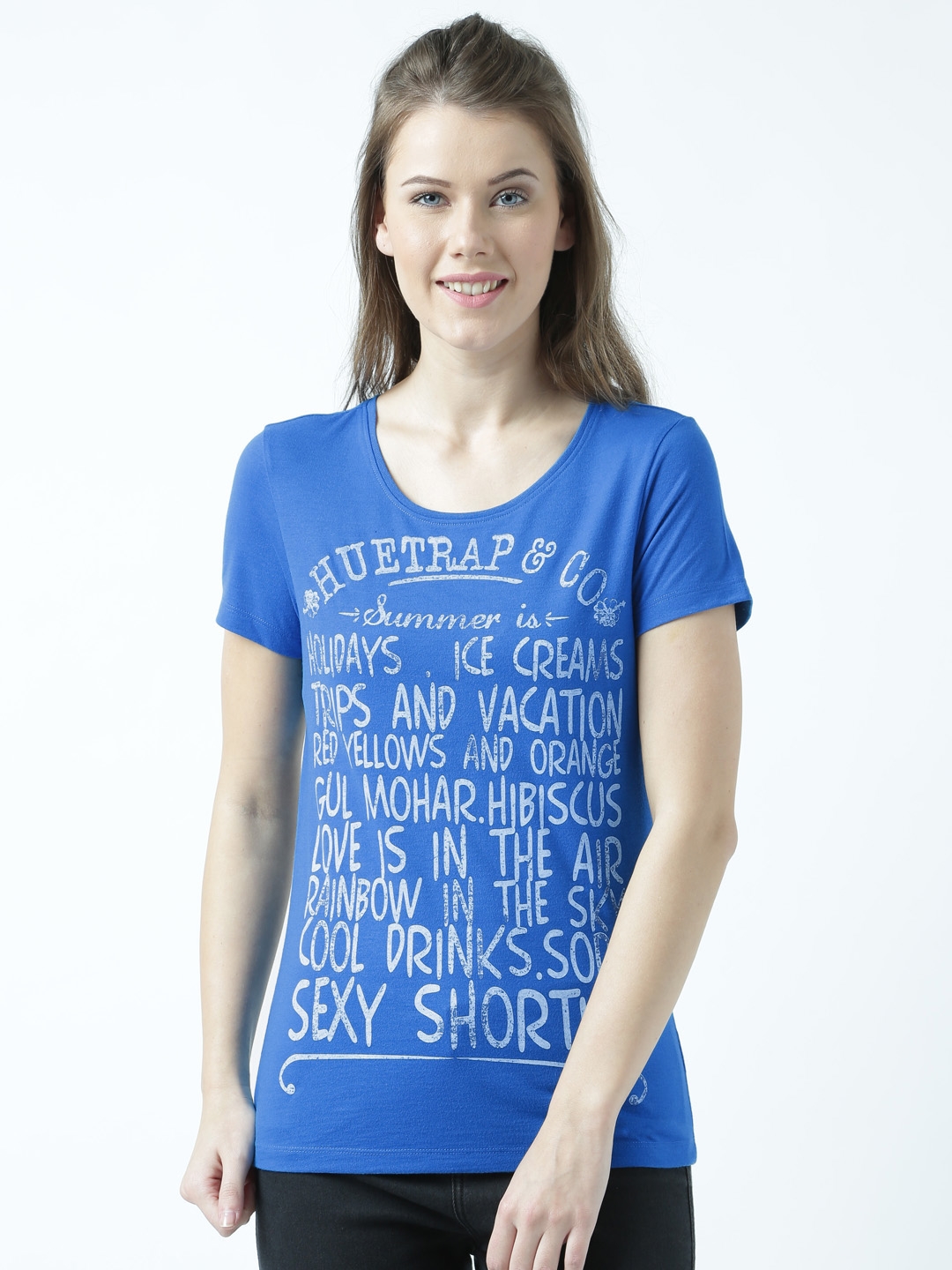 HUETRAP | Blue Look Smart Round Neck Graphic Print T Shirt