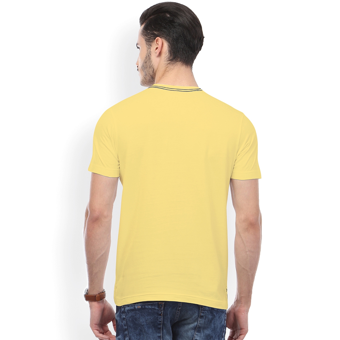 HUETRAP | Huetrap Men's Graphic Round Neck Short Sleeve Yellow T-Shirt 1
