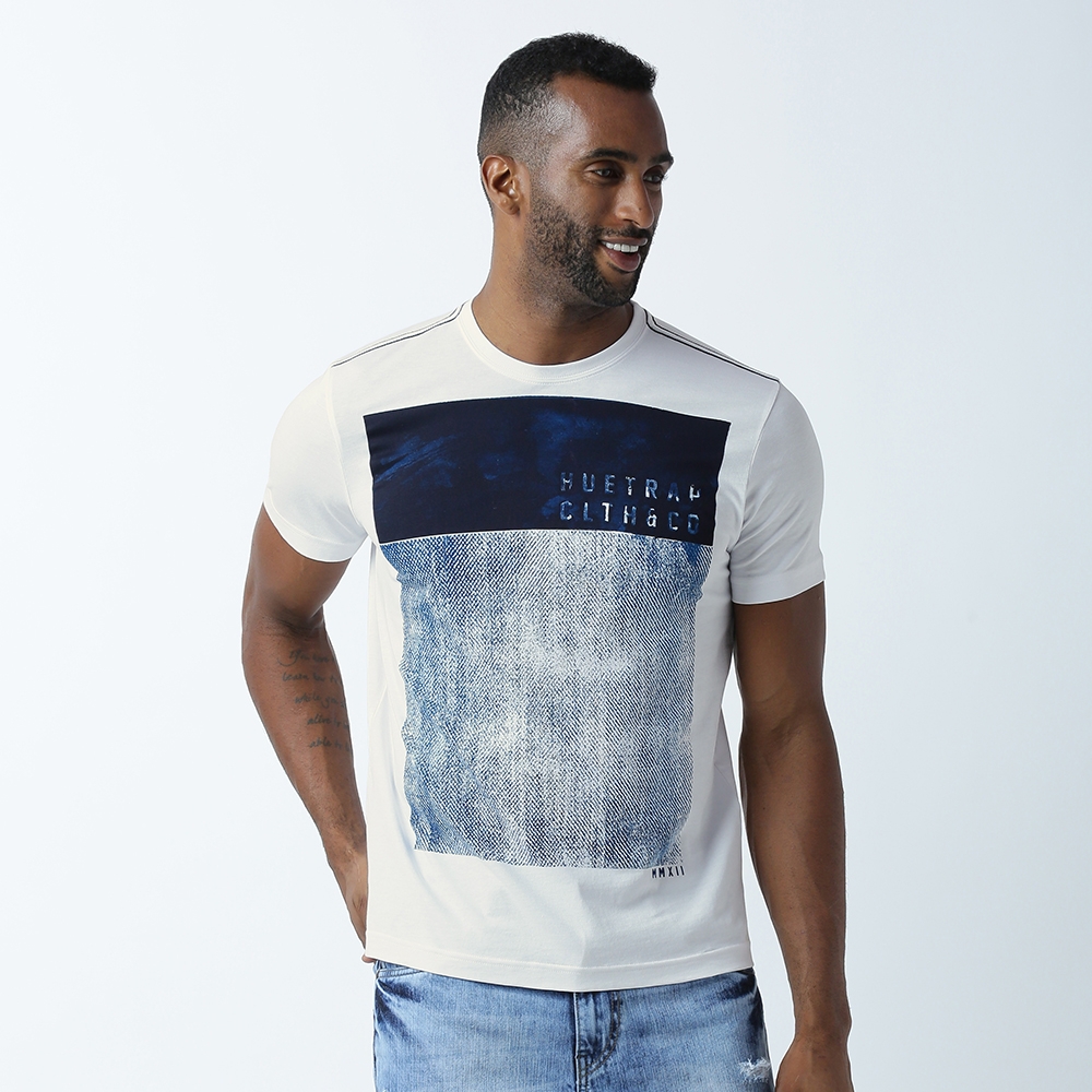 HUETRAP | Huetrap Men's Graphic Round Neck Short Sleeve Off White T-Shirt
