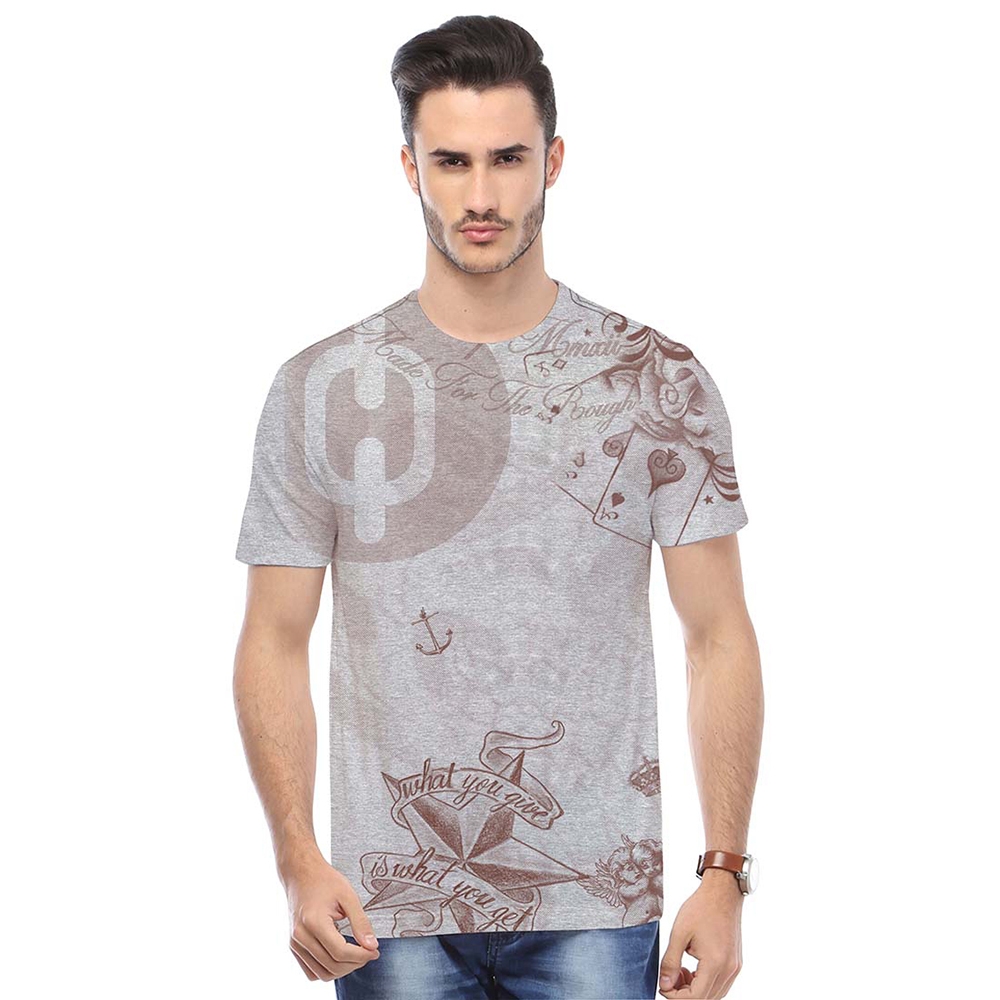 HUETRAP | Huetrap Men's Graphic Round Neck Short Sleeve Grey Melange T-Shirt