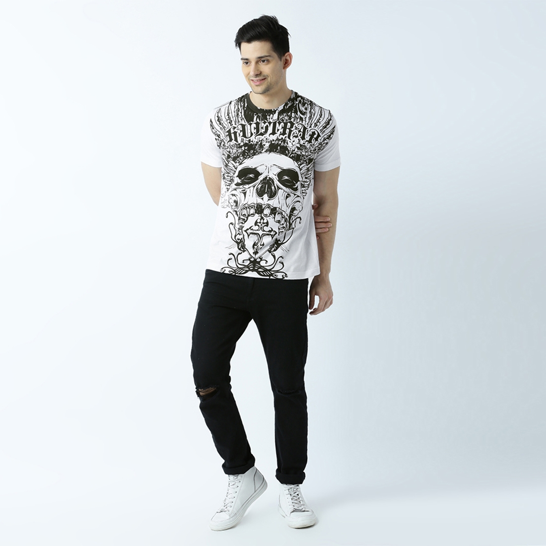 HUETRAP | Huetrap Men's Graphic Round Neck Short Sleeve White T-Shirt 3