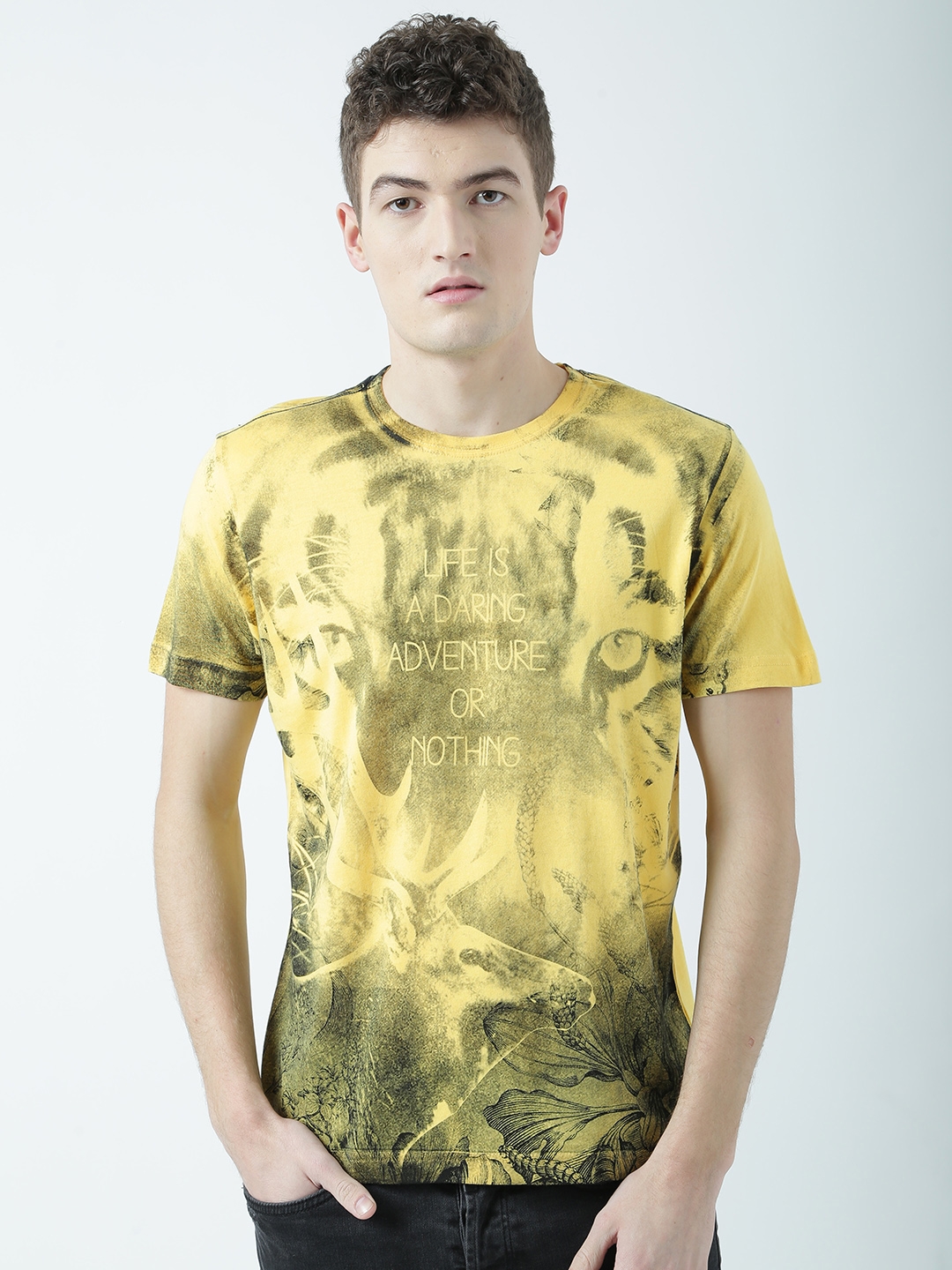 HUETRAP | Yellow Overcome Your Challenges Printed Funky T-shirt