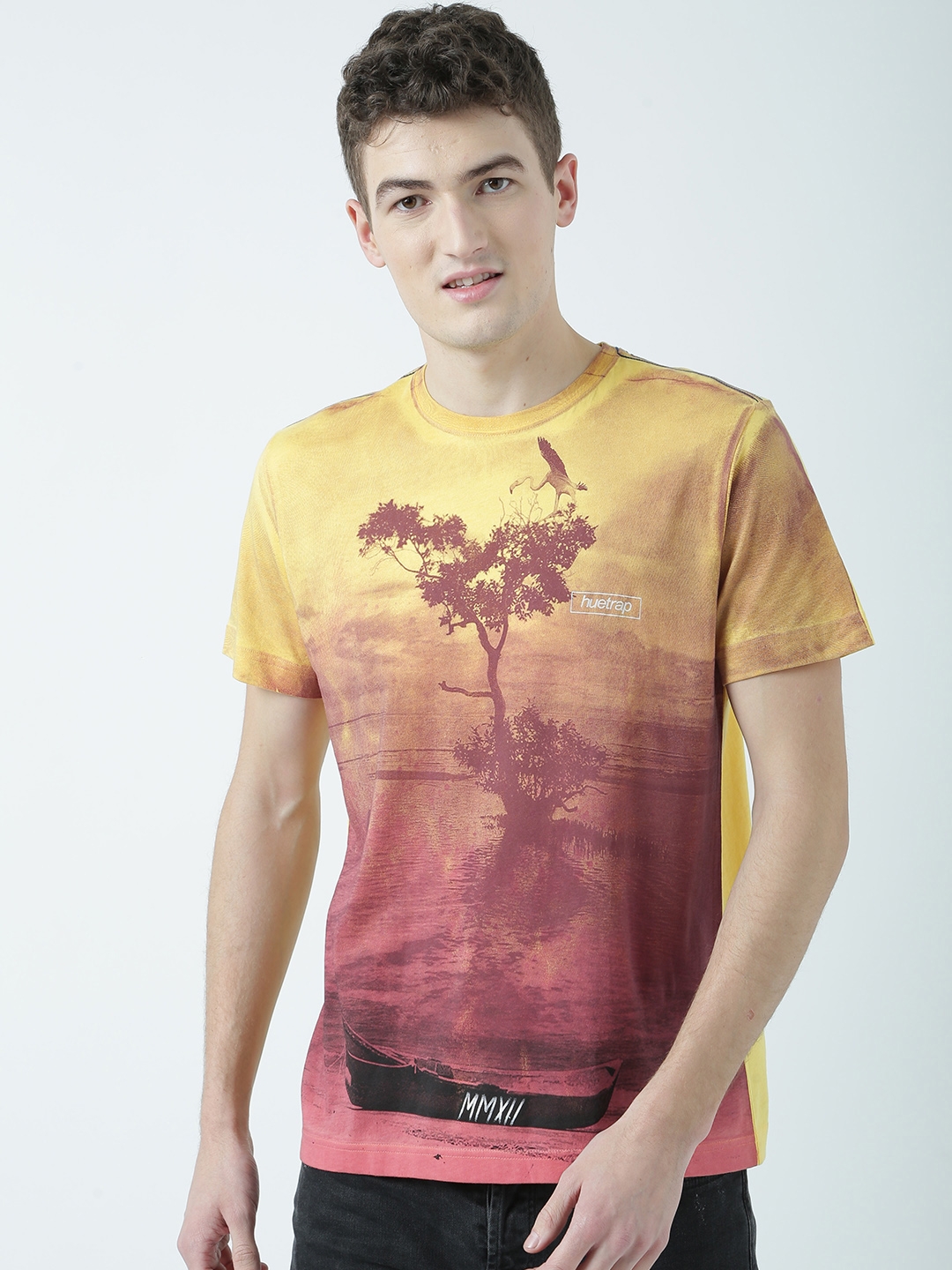 HUETRAP | Yellow Be At Peace Round Neck Graphic Print T-shirt