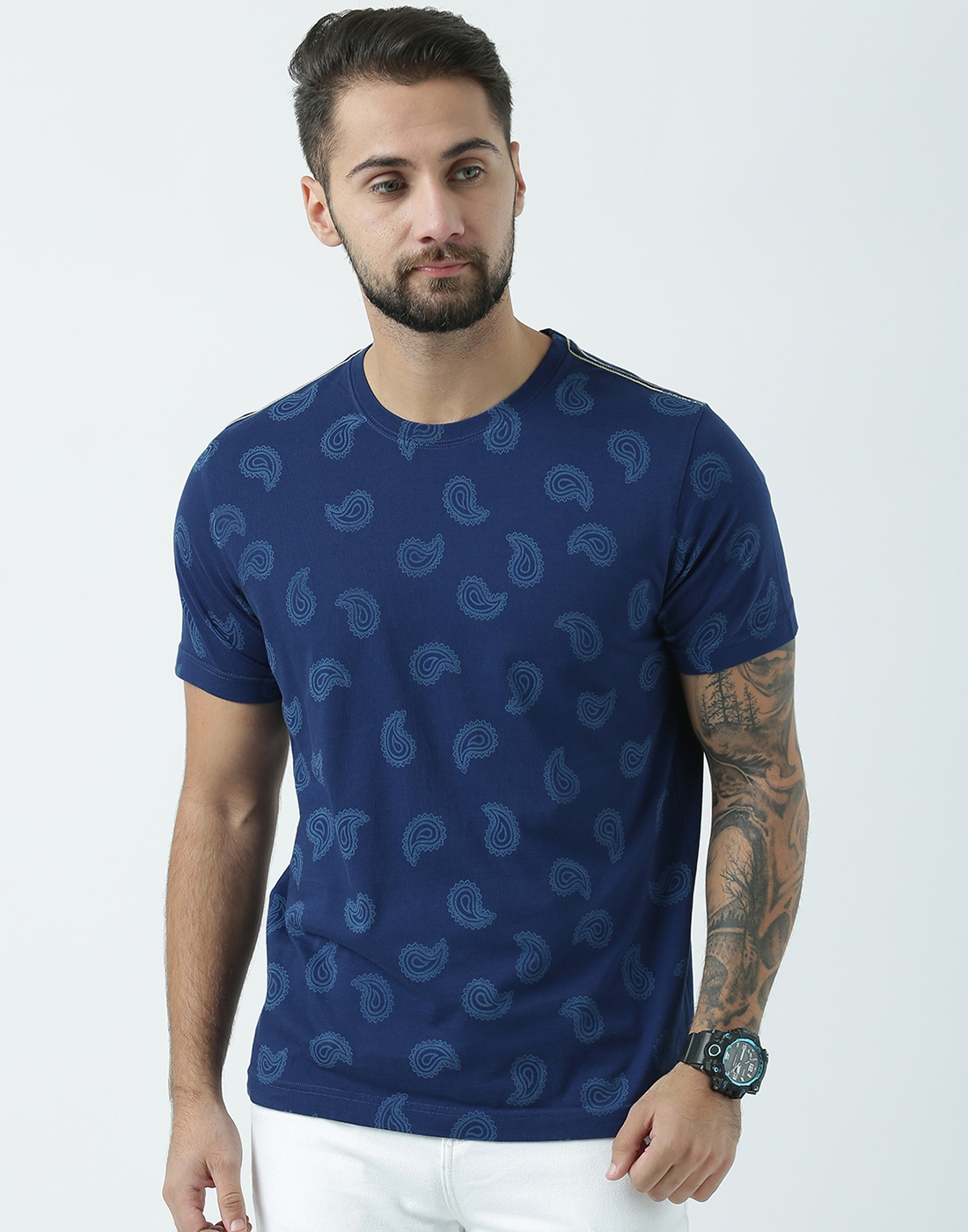 HUETRAP | Huetrap Men's Graphic Round Neck Short Sleeve Launch Navy T-Shirt