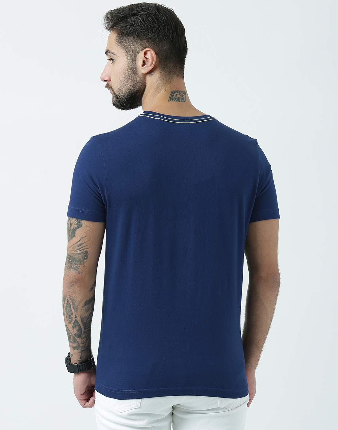 HUETRAP | Huetrap Men's Graphic Round Neck Short Sleeve Launch Navy T-Shirt 1