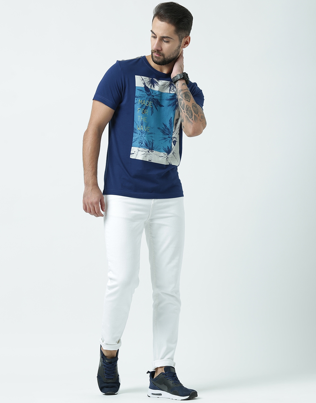 HUETRAP | Huetrap Men's Graphic Round Neck Short Sleeve Launch Navy T-Shirt 4