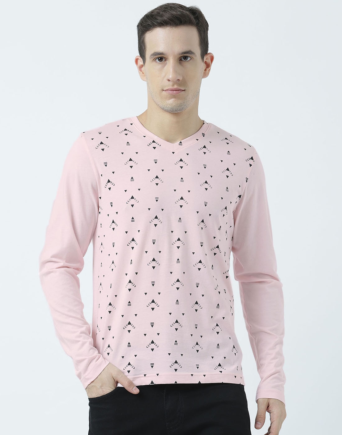HUETRAP | Huetrap Mens Light Pink Long Sleeve V Neck Tshirt
