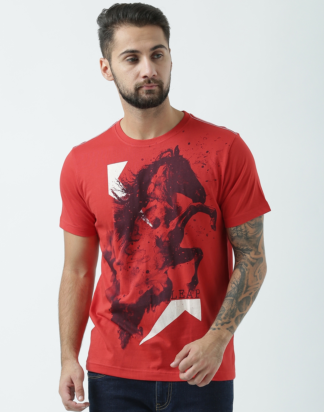 HUETRAP | Huetrap Men's Graphic Round Neck Short Sleeve Red T-Shirt 0