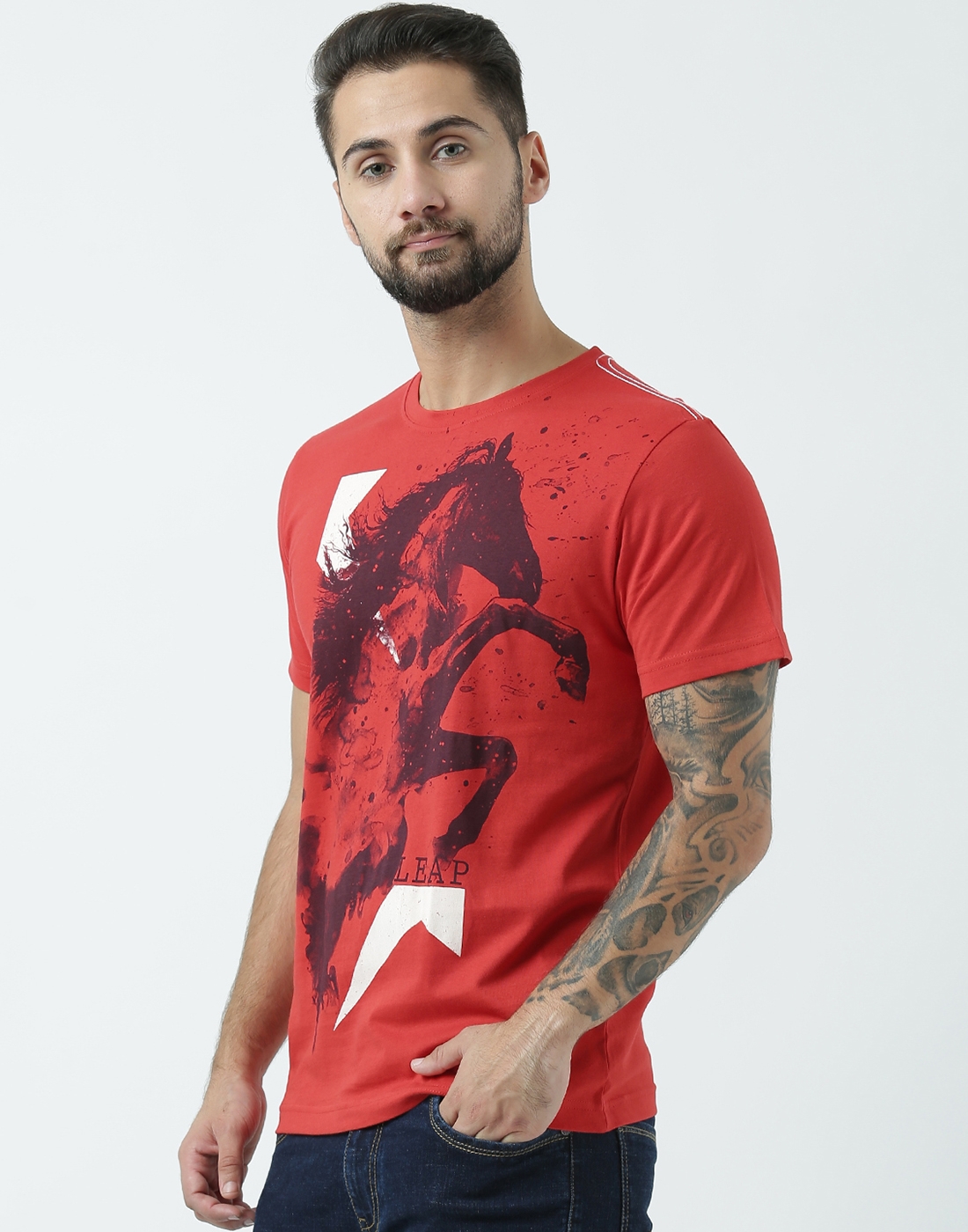 HUETRAP | Huetrap Men's Graphic Round Neck Short Sleeve Red T-Shirt 2