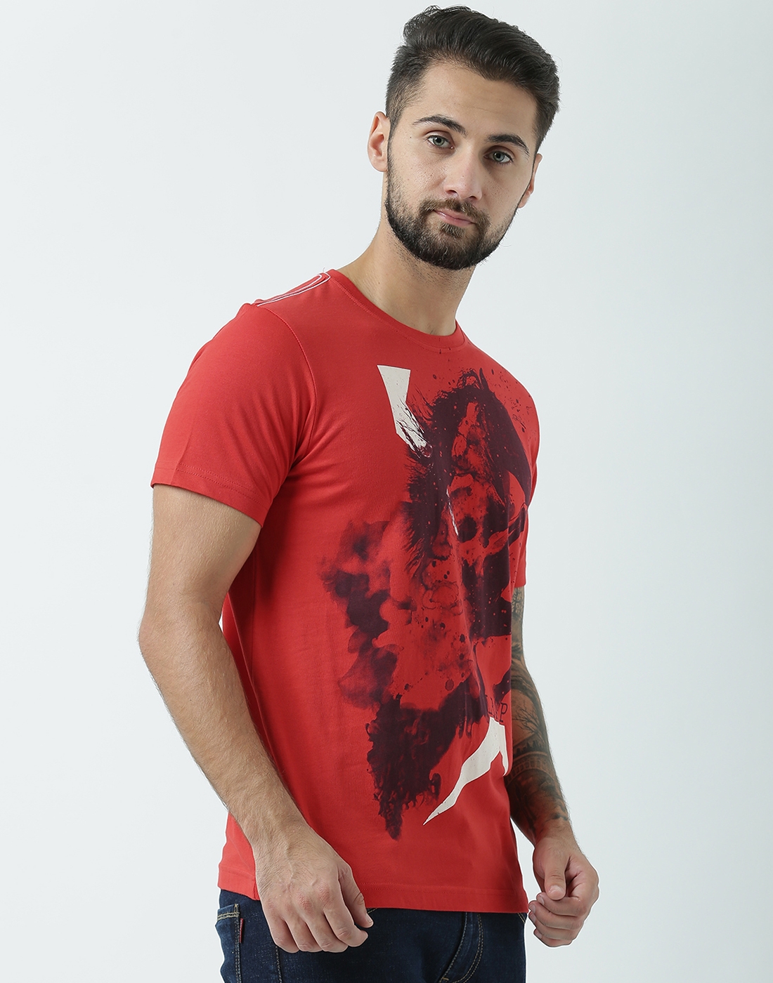 HUETRAP | Huetrap Men's Graphic Round Neck Short Sleeve Red T-Shirt 3