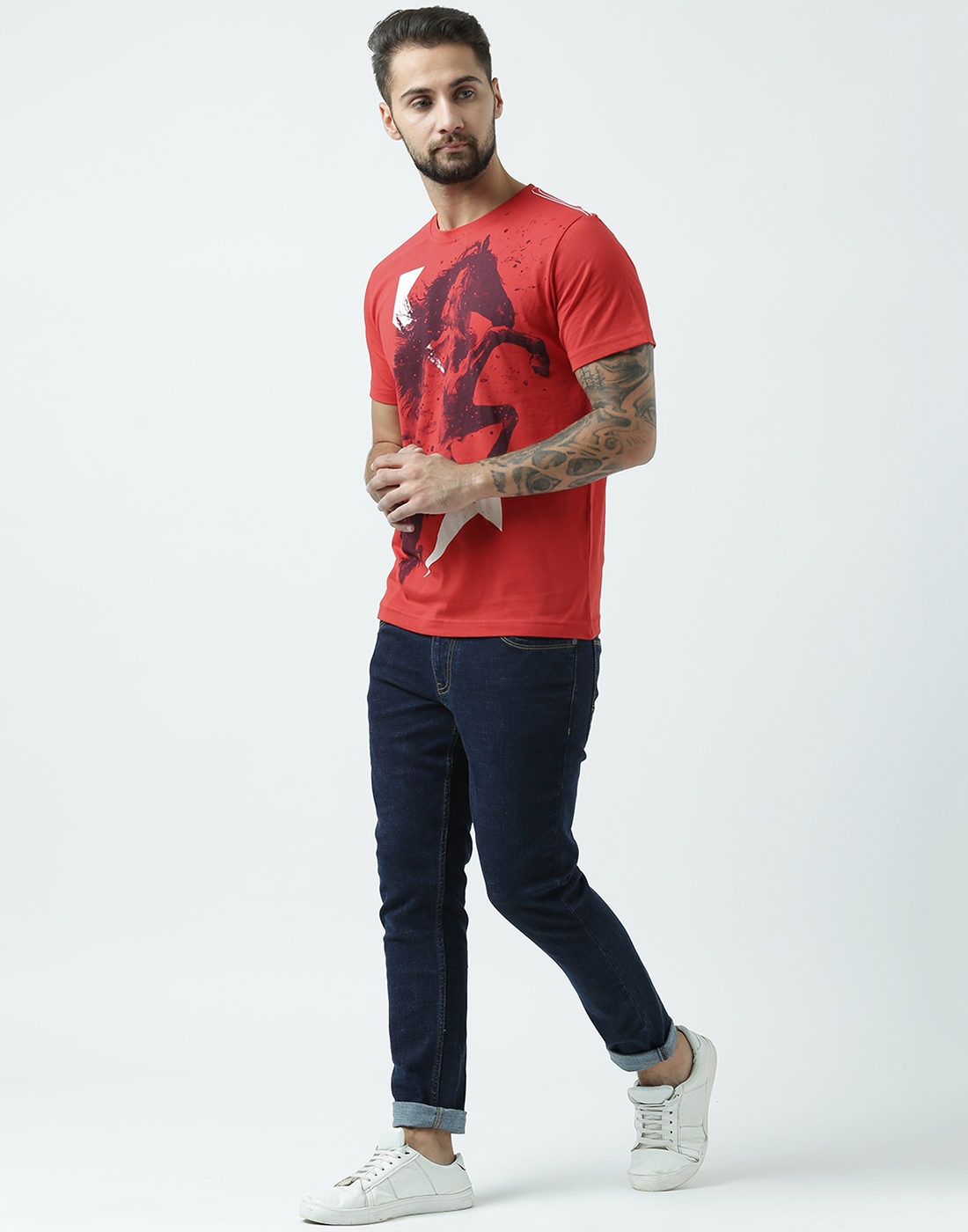 HUETRAP | Huetrap Men's Graphic Round Neck Short Sleeve Red T-Shirt 4