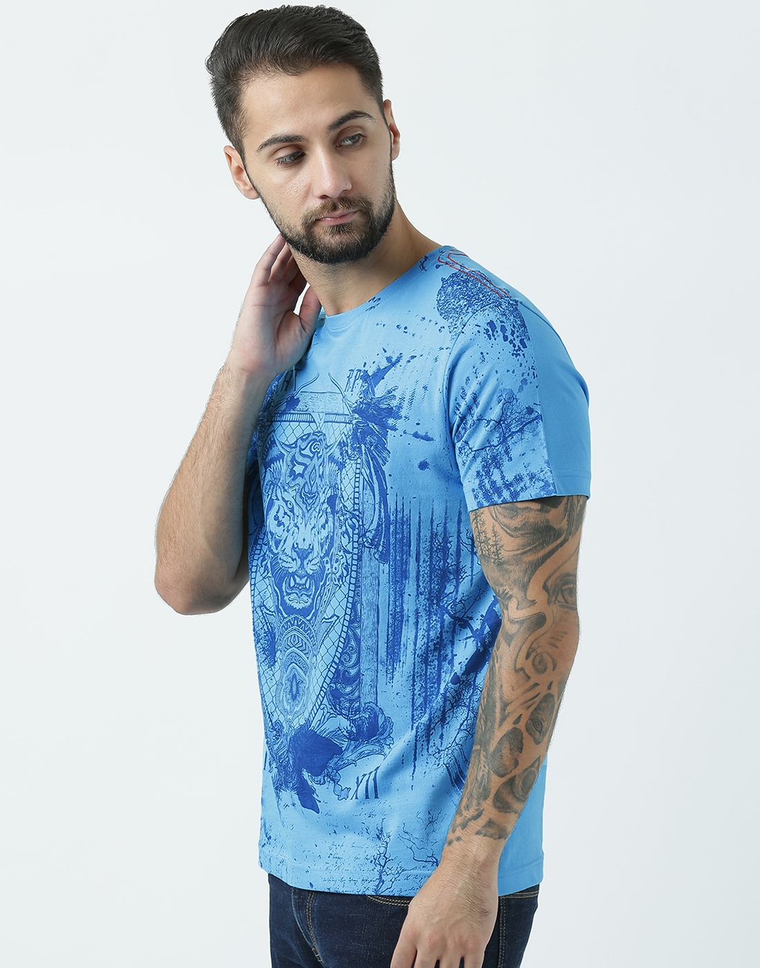 HUETRAP | Huetrap Men's Graphic Round Neck Short Sleeve Turq Blue T-Shirt 2