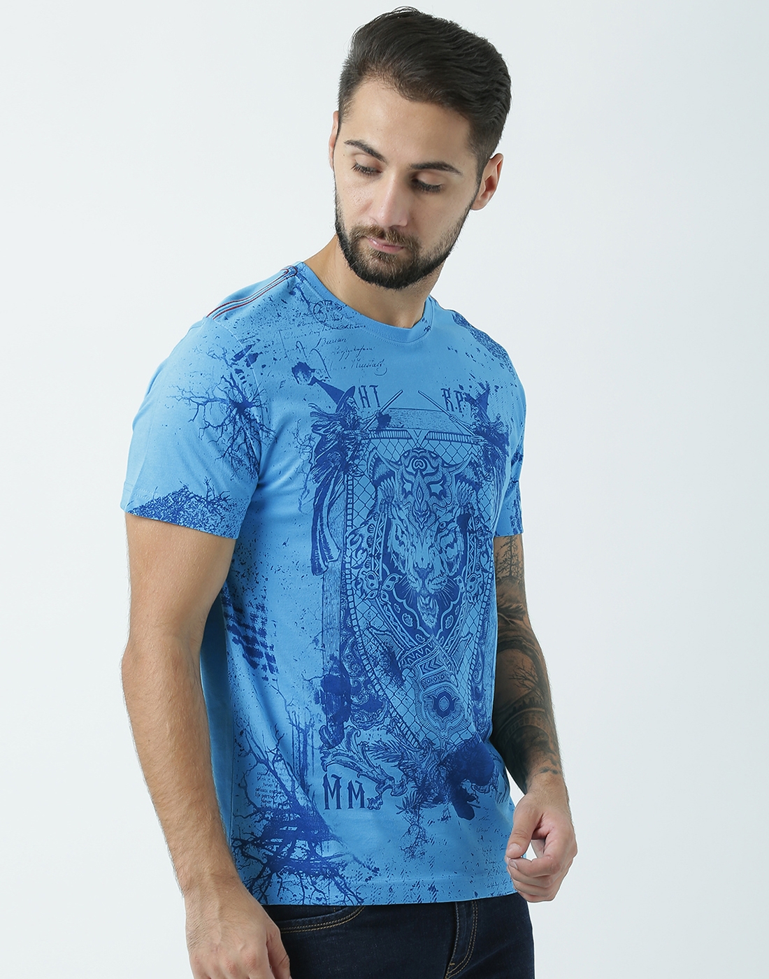 HUETRAP | Huetrap Men's Graphic Round Neck Short Sleeve Turq Blue T-Shirt 3