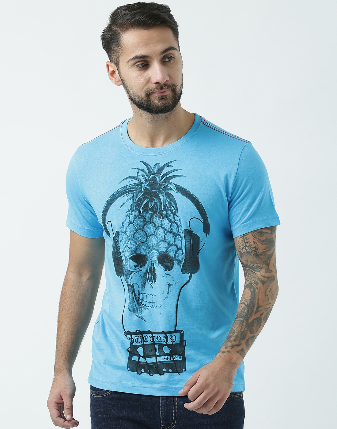 HUETRAP | Huetrap Men's Graphic Round Neck Short Sleeve Turq Blue T-Shirt