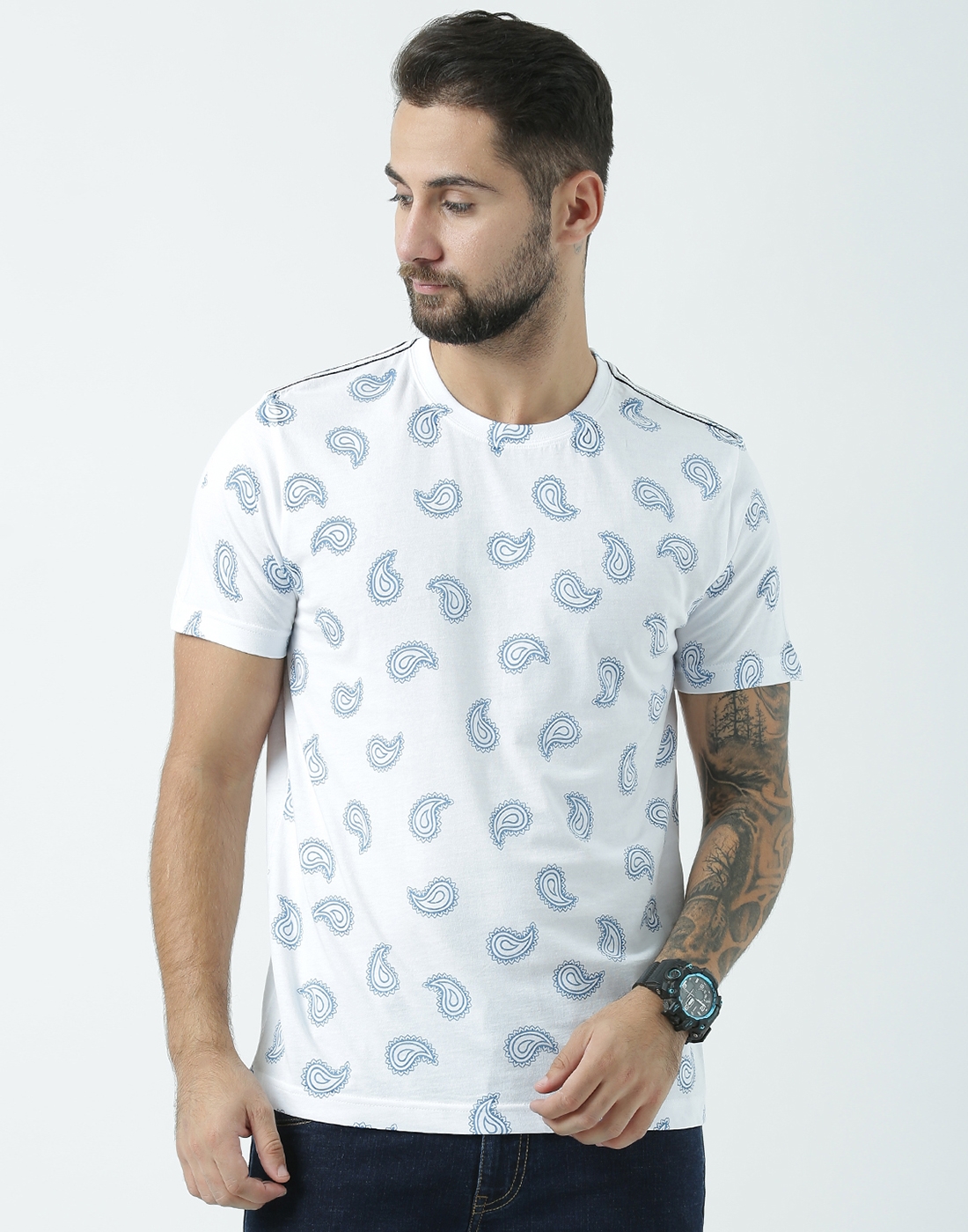 Huetrap Men's Graphic Round Neck Short Sleeve White T-Shirt