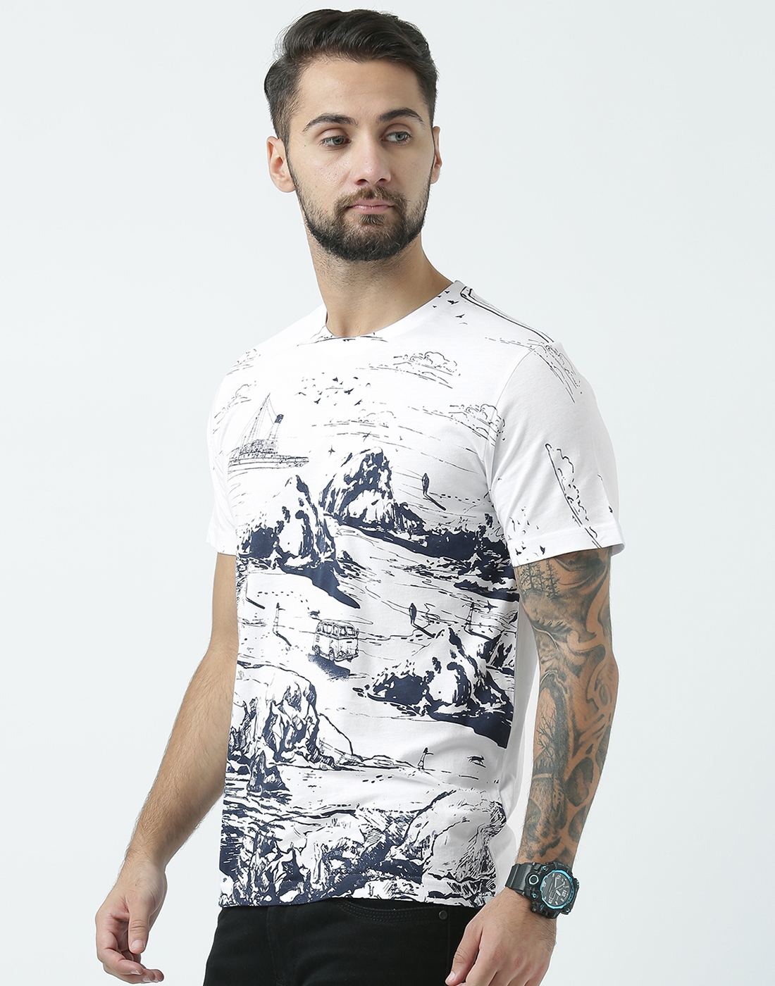 HUETRAP | Huetrap Men's Graphic Round Neck Short Sleeve White T-Shirt 2