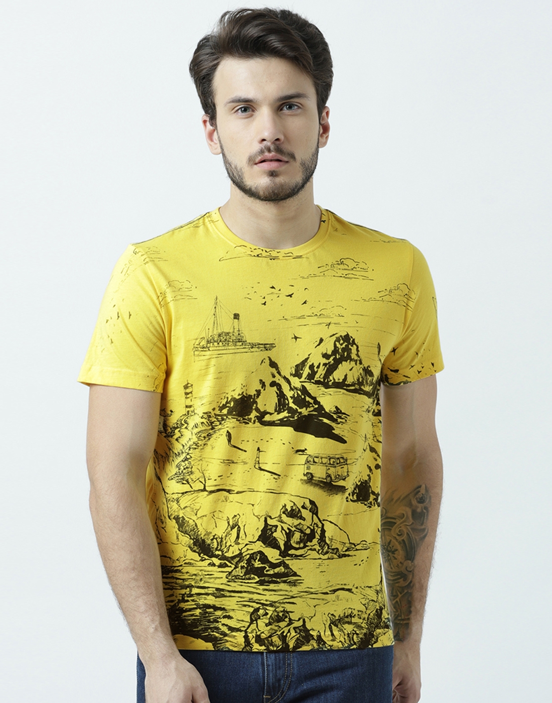 HUETRAP | Huetrap Men's Graphic Round Neck Short Sleeve Yellow T-Shirt 0