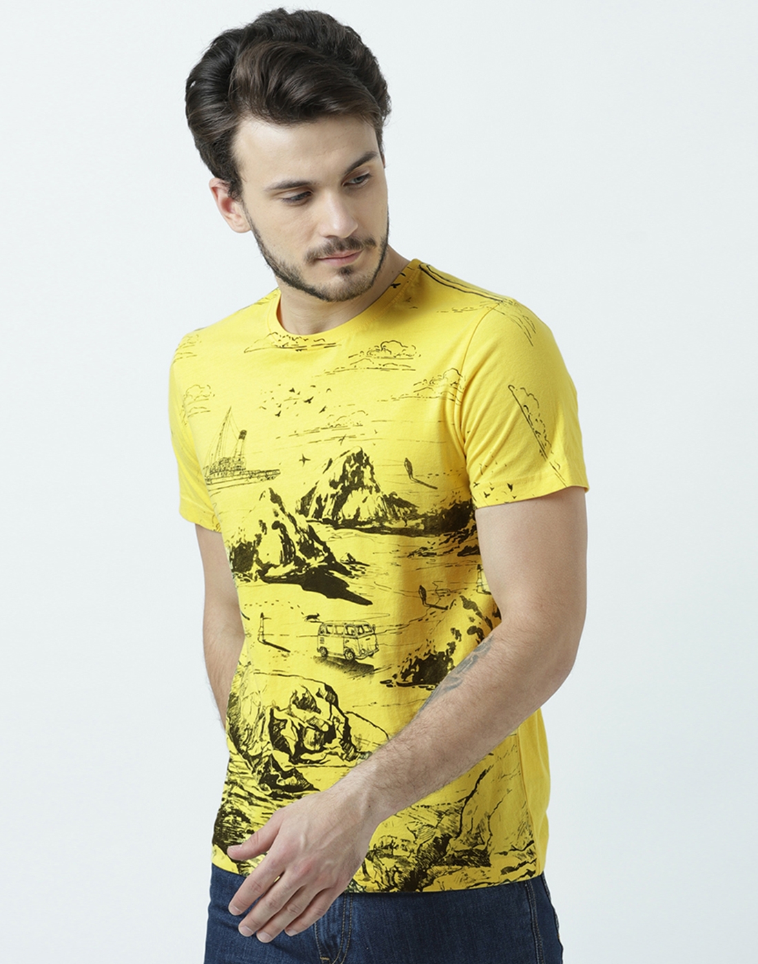 HUETRAP | Huetrap Men's Graphic Round Neck Short Sleeve Yellow T-Shirt 3
