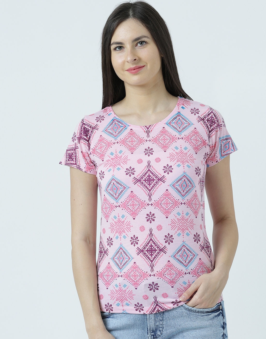 HUETRAP | Huetrap Womens Pink Baby Short Sleeve Round Neck Tshirt