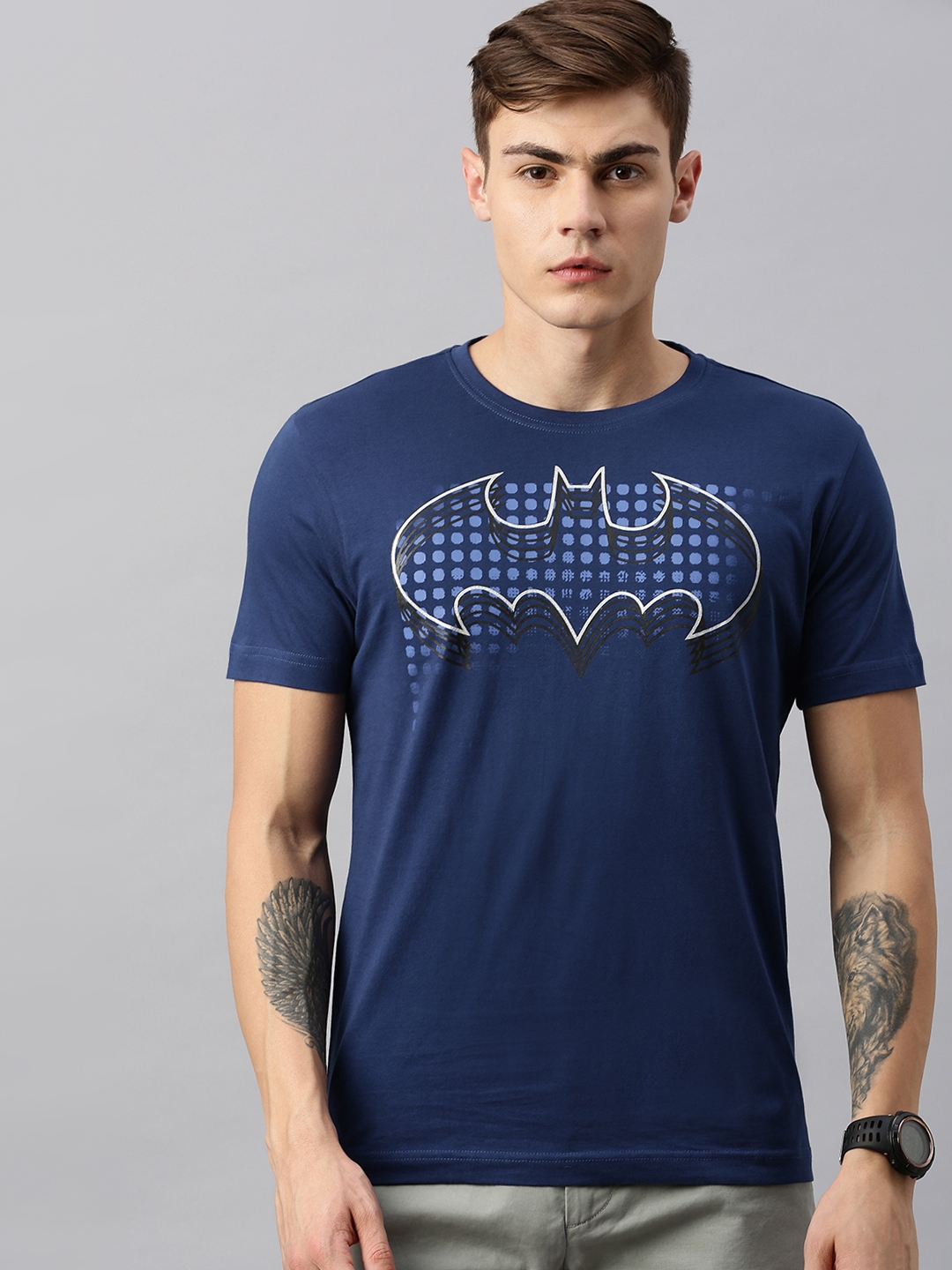 HUETRAP | Blue Batman Navy and White Printed Rogue Round Neck T-Shirt