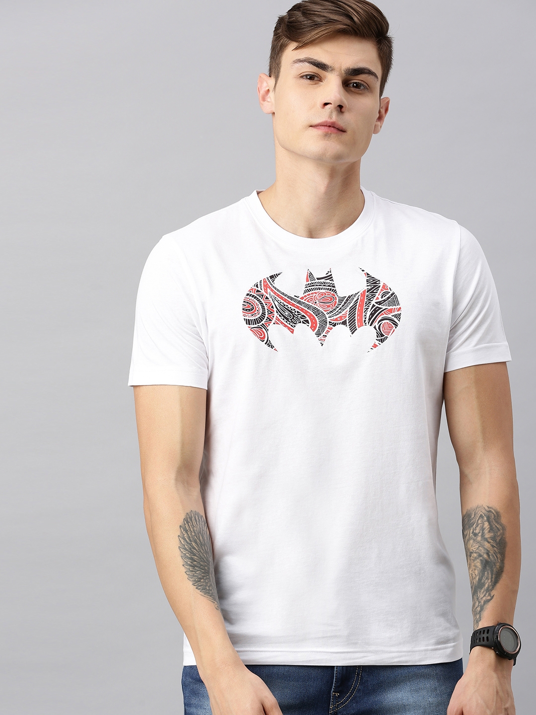 HUETRAP | Batman White and Multicolor Printed Rogue Round Neck T-Shirt