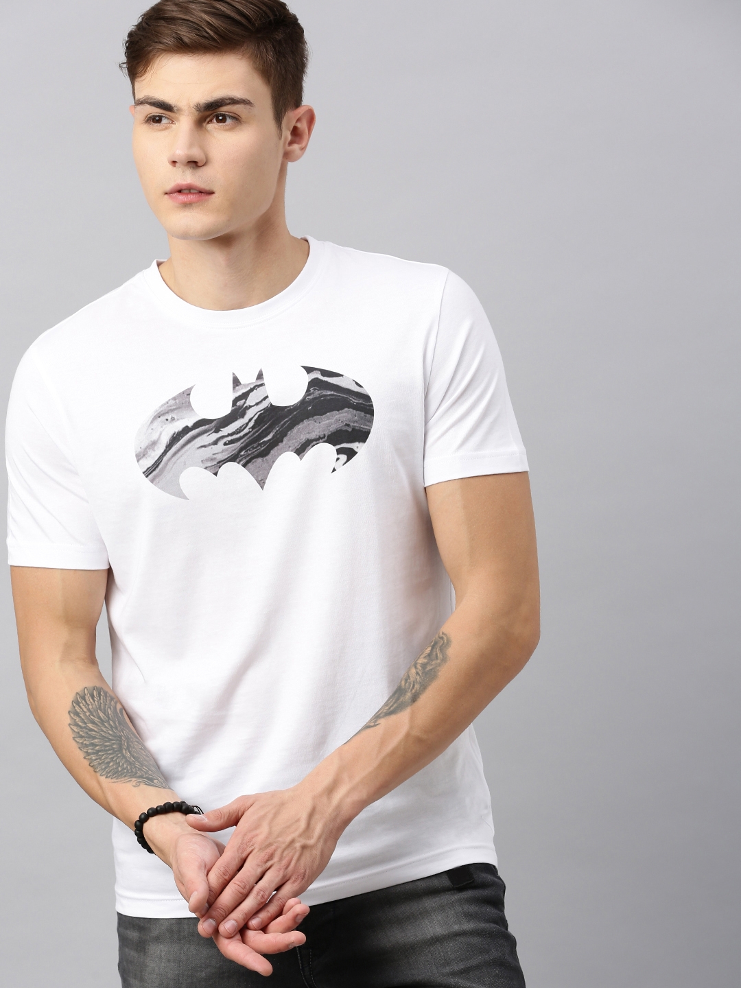 HUETRAP | Batman White and Black Printed Rogue Round Neck T-Shirt