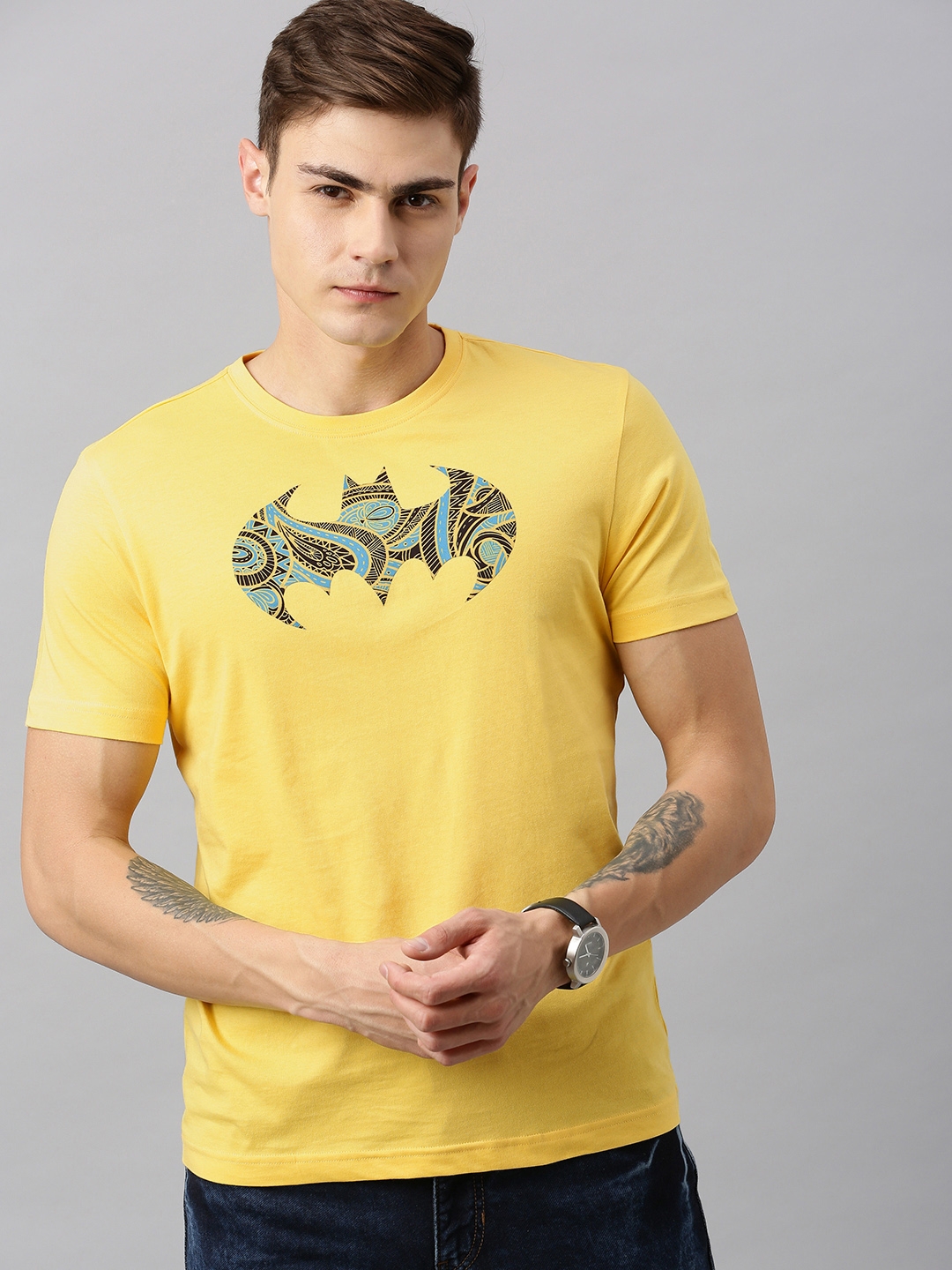 HUETRAP | Batman Yellow and Black Printed Rogue Round Neck T-Shirt