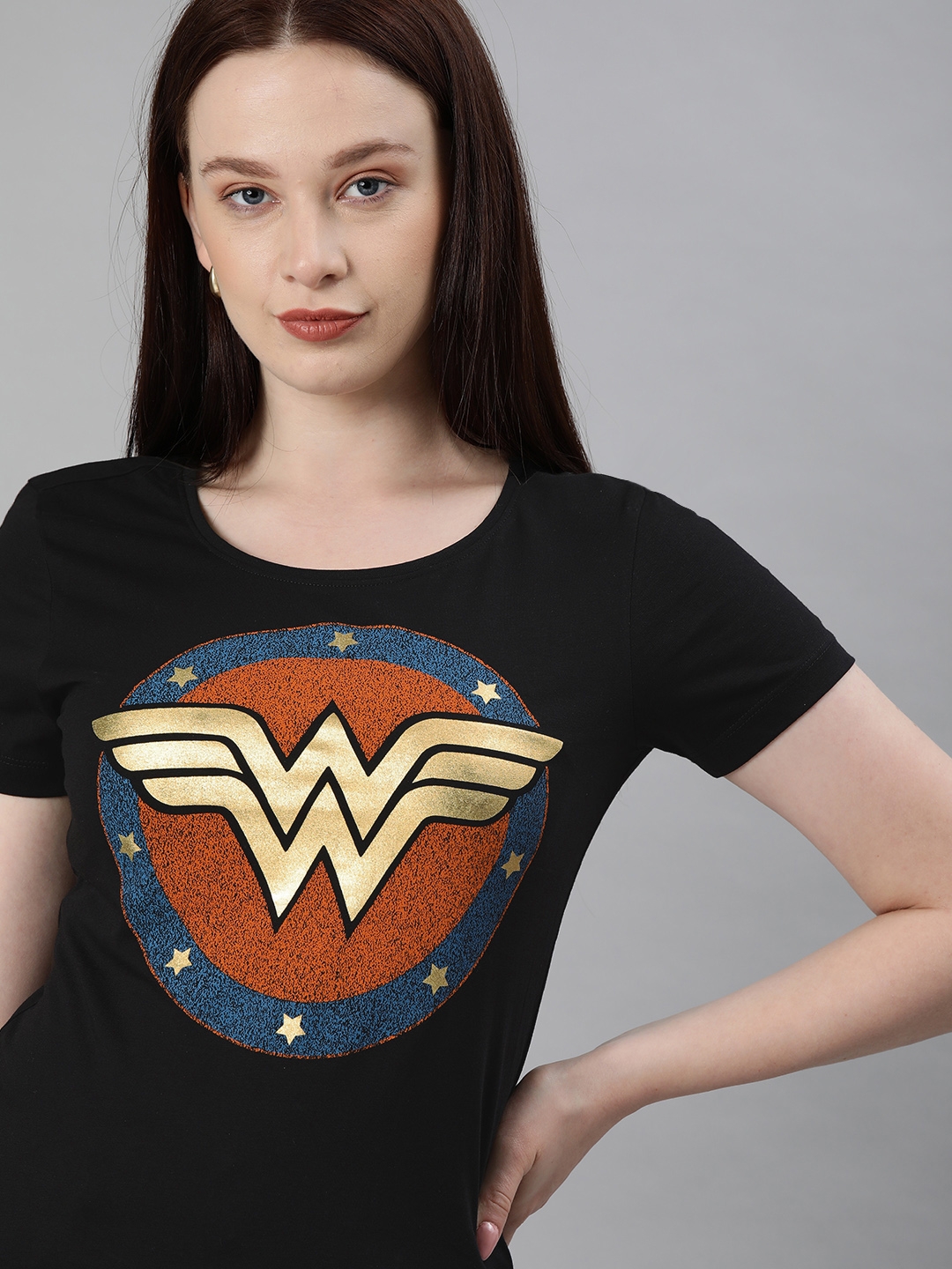 HUETRAP | Wonder Women Black Printed Rogue Round Neck T-Shirt