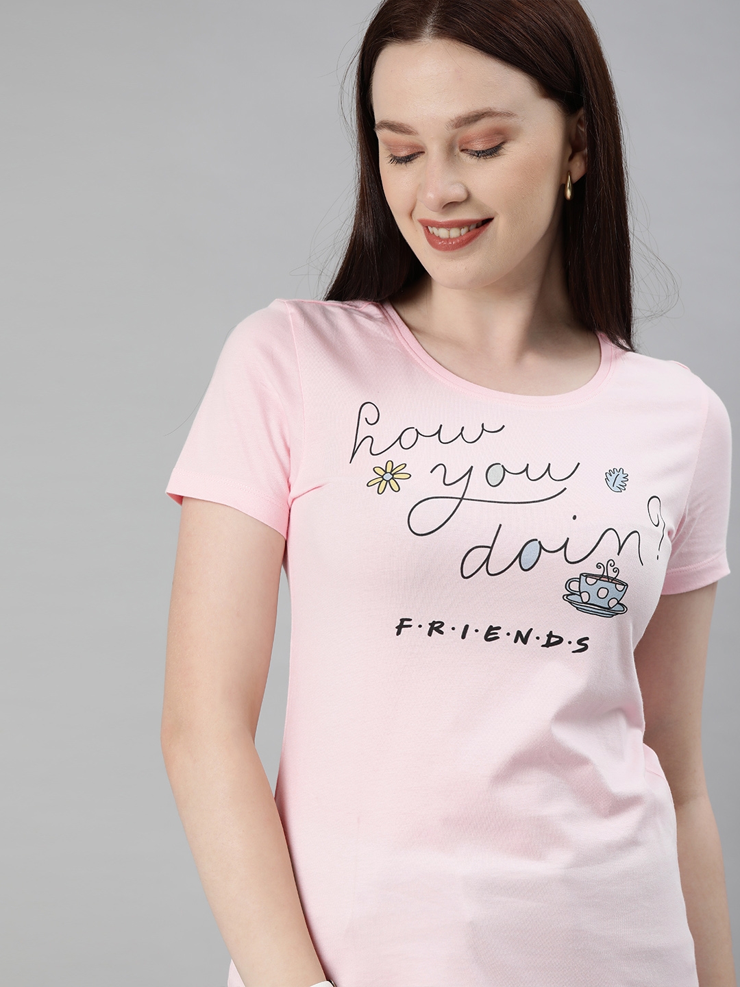 HUETRAP | Friends Pink Printed Rogue Round Neck T-Shirt