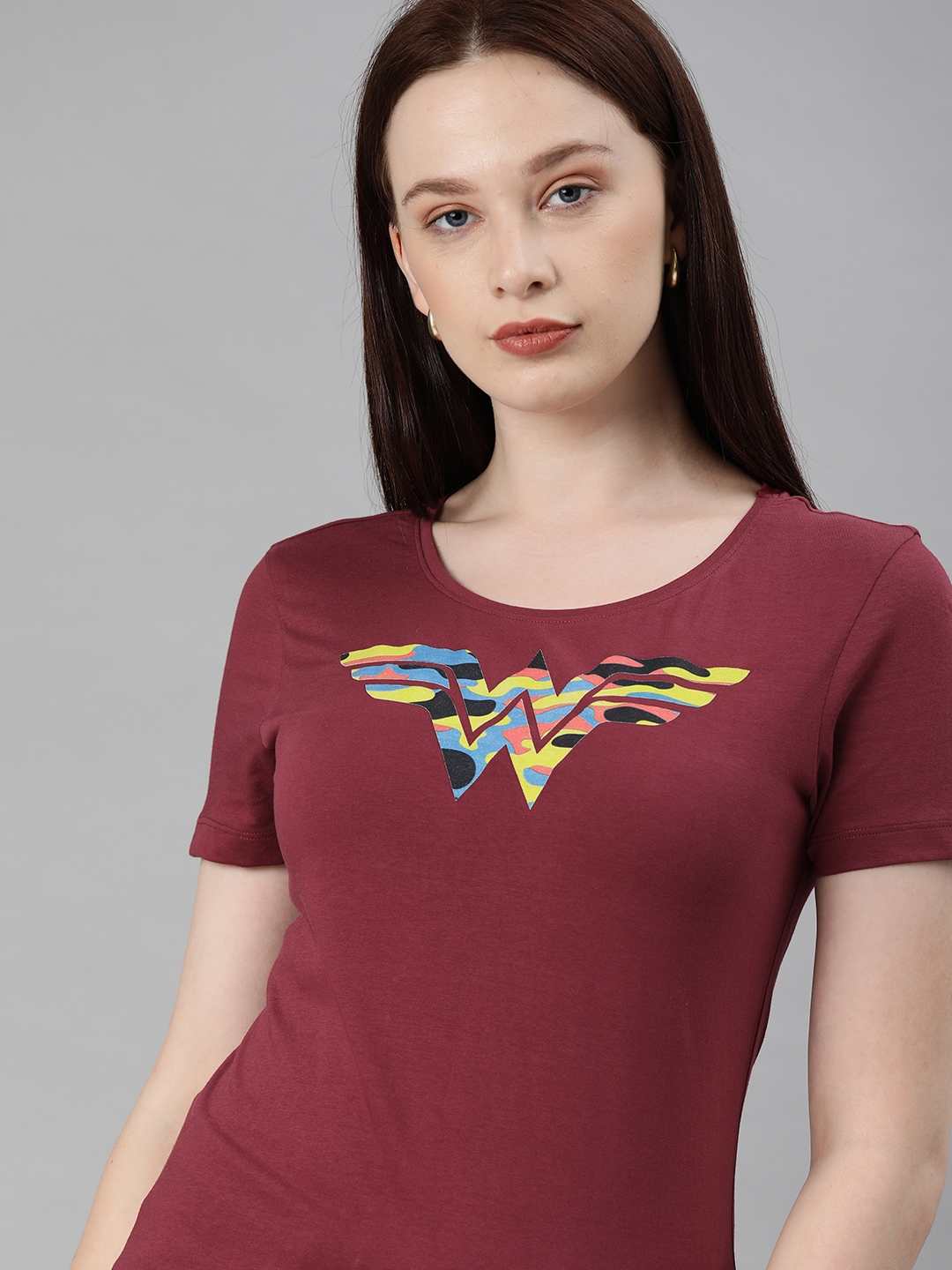 HUETRAP | Wonder Women Maroon Printed Rogue Round Neck T-Shirt