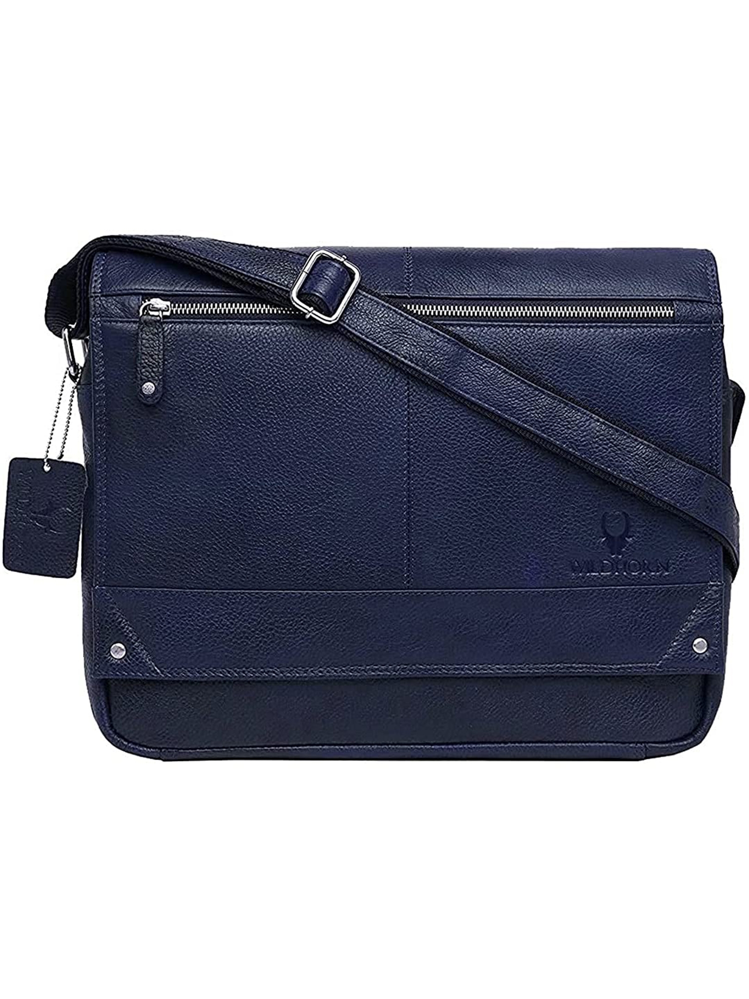 WildHorn | WildHorn 100% Genuine Classic Leather Blue Messenger Bag for Men