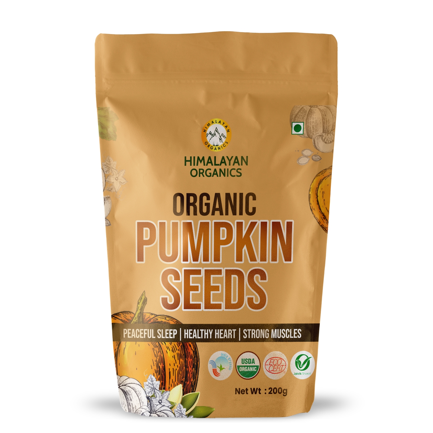 Himalayan Organics Certified Organic Pumpkin Seeds - Rich in Fiber & Minerals - Helps in Peaceful Sleep & Healthy Muscles