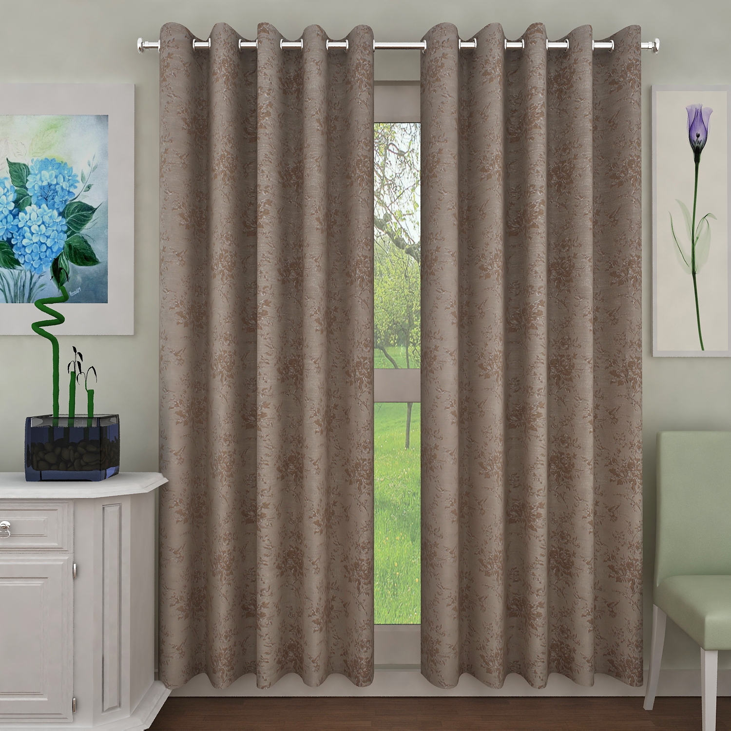Sita Fabrics | Sita Fabrics Premium Polyester Printed Beige Door Curtain - | Length- 108 Inch | Width- 30 Inch