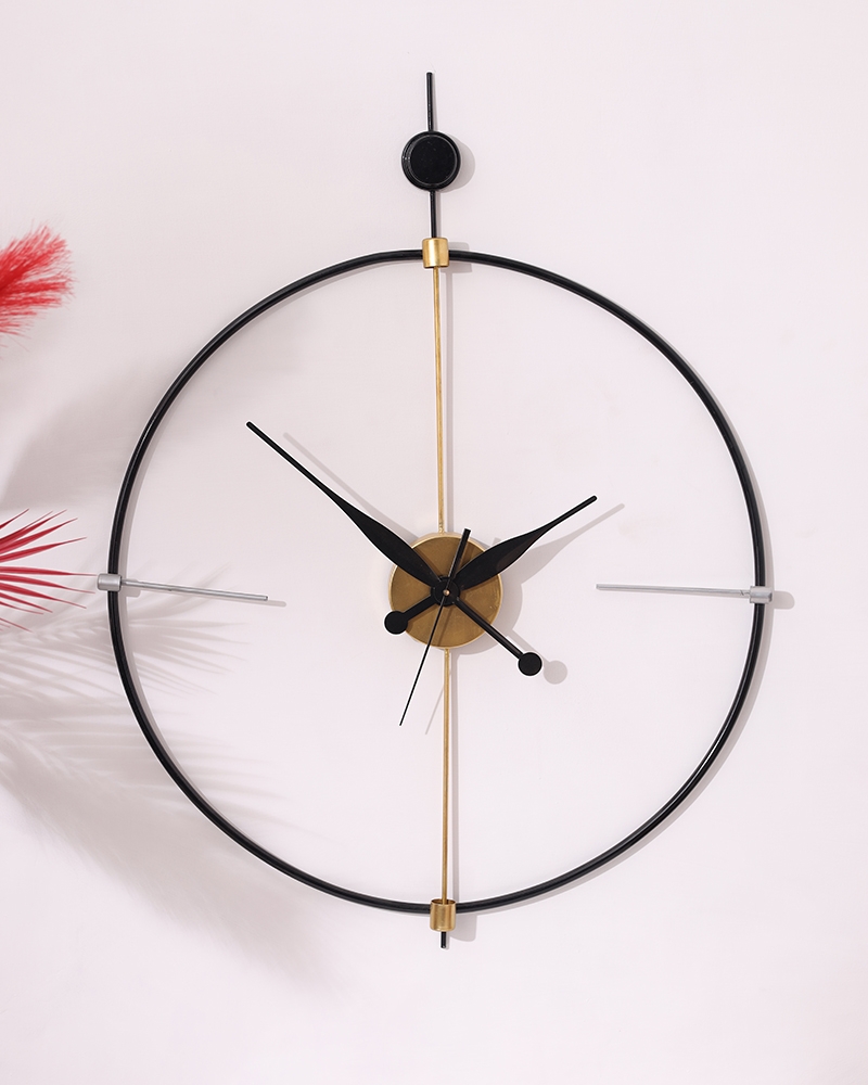 Order Happiness Black & Gold Colour Iron Single Rim Wall Clock For Home Decor, Office, Living Room & Bedroom