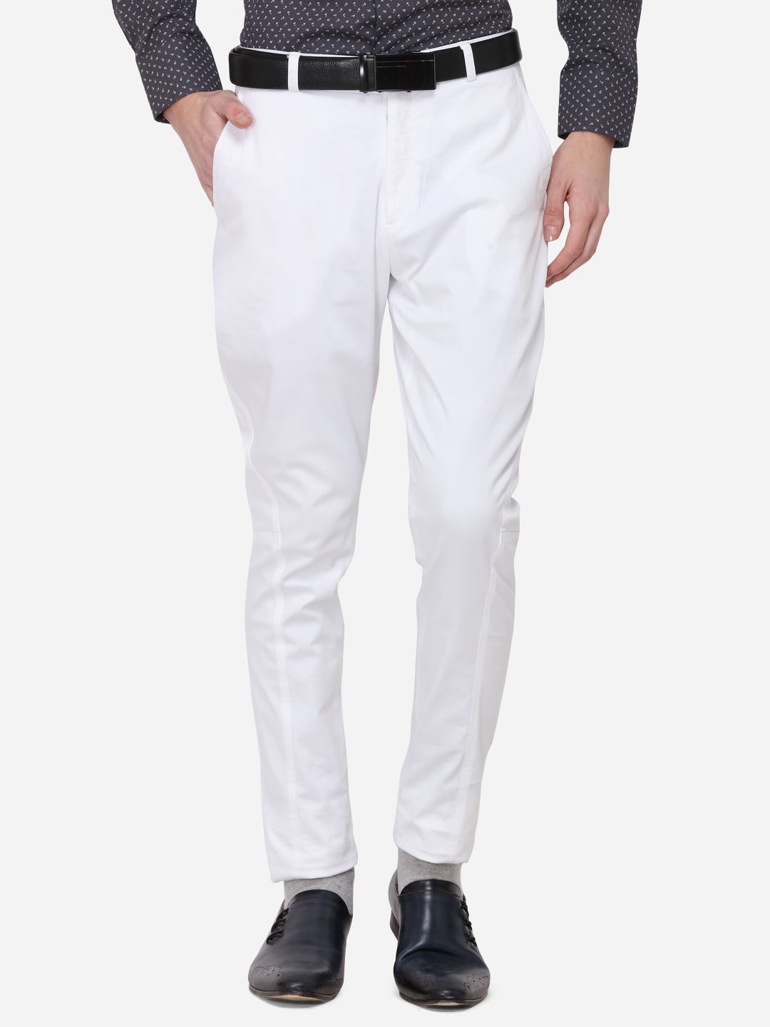 JadeBlue | White Solid Formal Trousers (TLS57/2,WHITE (D.BREECHES))