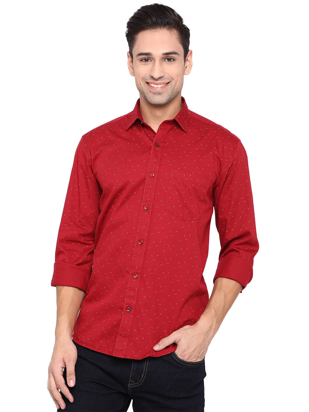 JadeBlue | Deep Red Printed Casual Shirts (JBC-PR-700A MAROON)