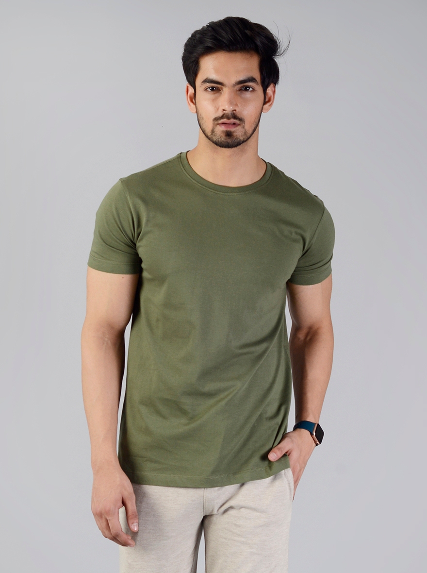 JadeBlue | Olive Green Solid T-Shirts (JB-CR-30E OLIVE)