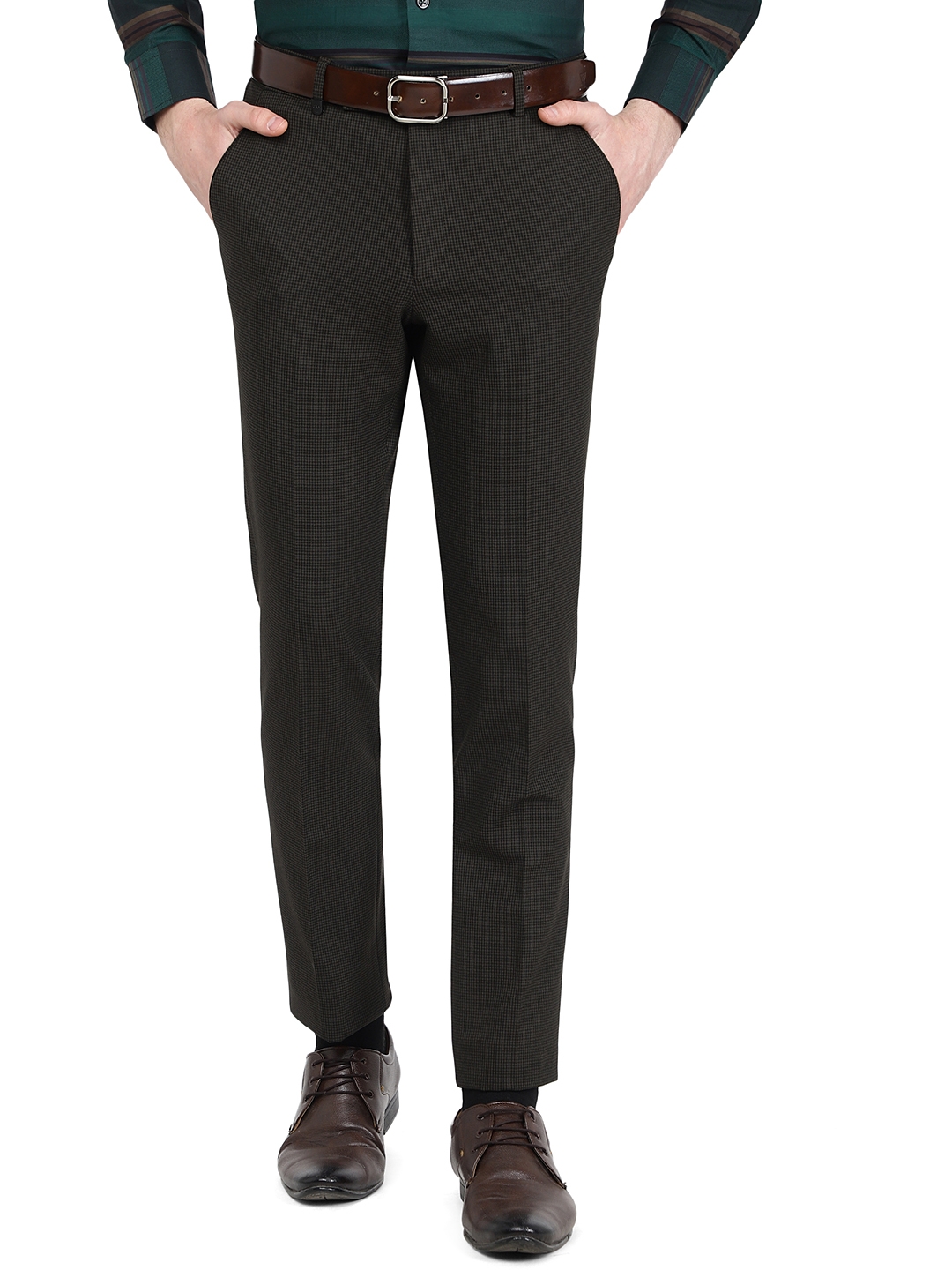 Olive Solid Super Slim Fit Formal Trouser | JadeBlue