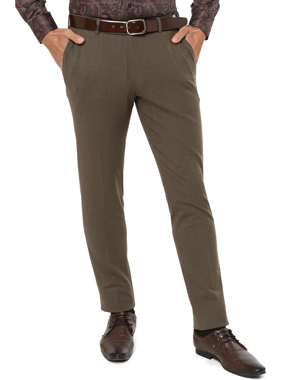 Brown Solid Super Slim Fit Formal Trouser | JadeBlue