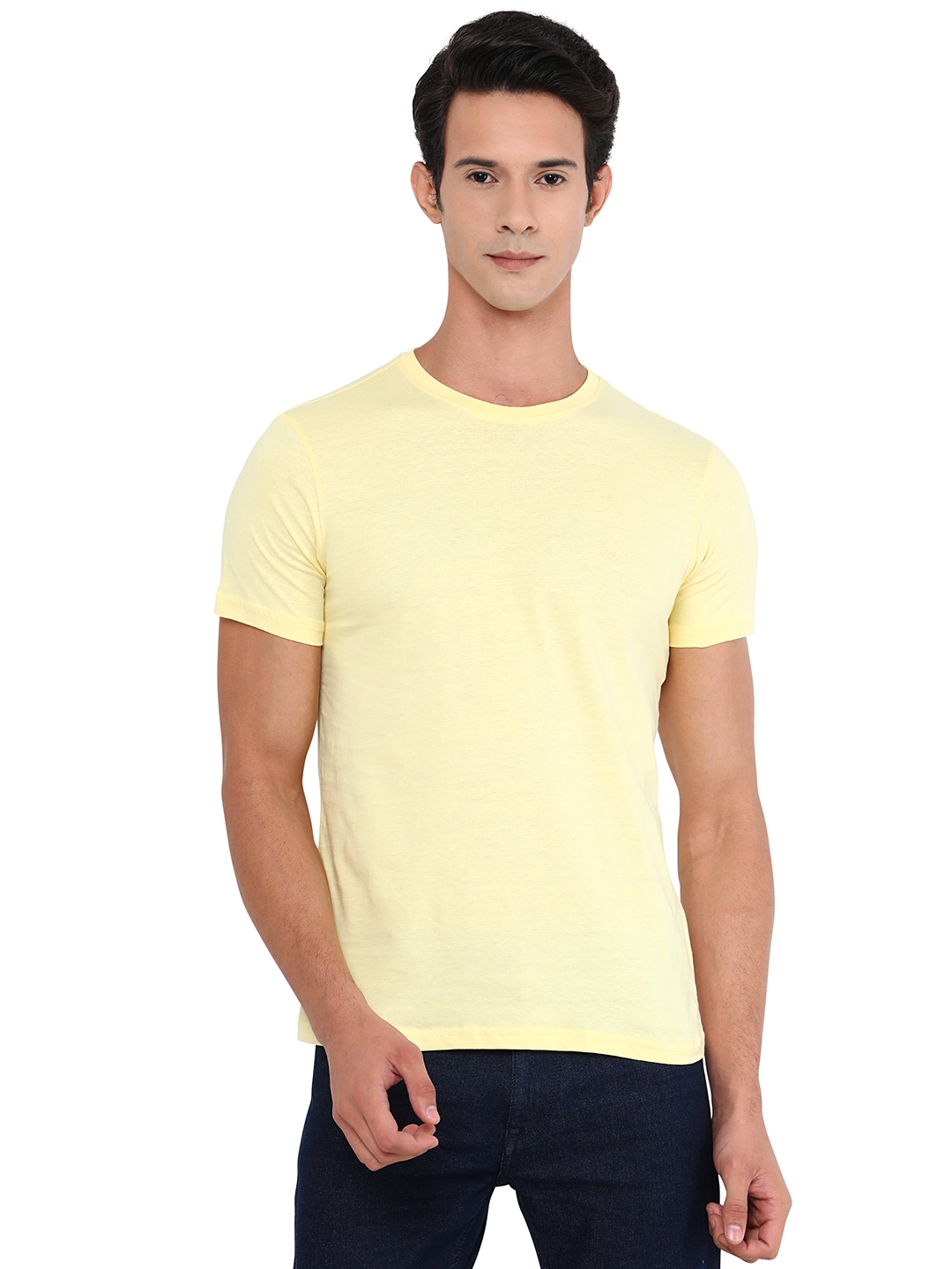 JadeBlue | Light Yellow Solid Slim Fit T-Shirt | JadeBlue