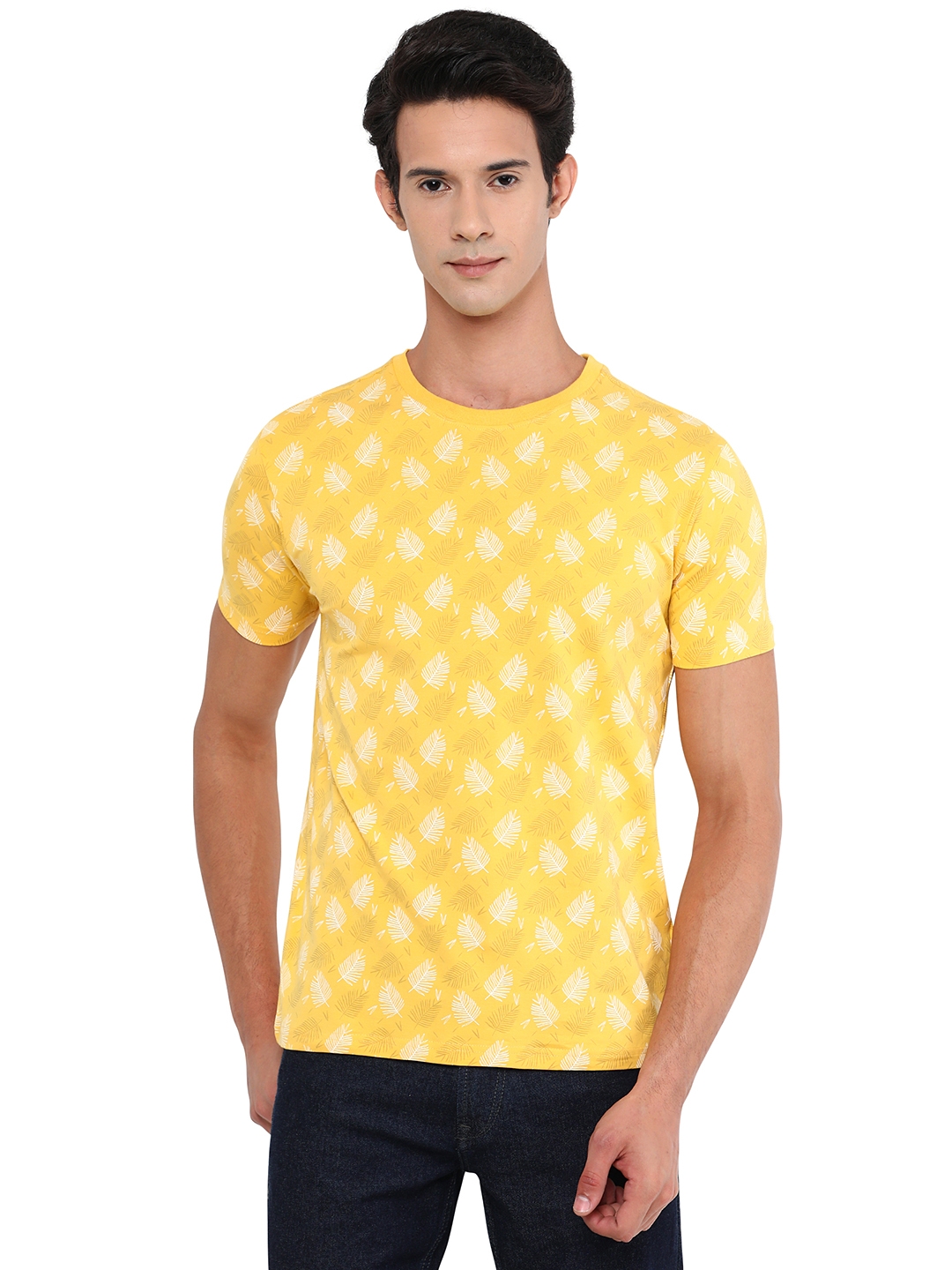 JadeBlue | Yellow Printed Slim Fit T-Shirt | JadeBlue
