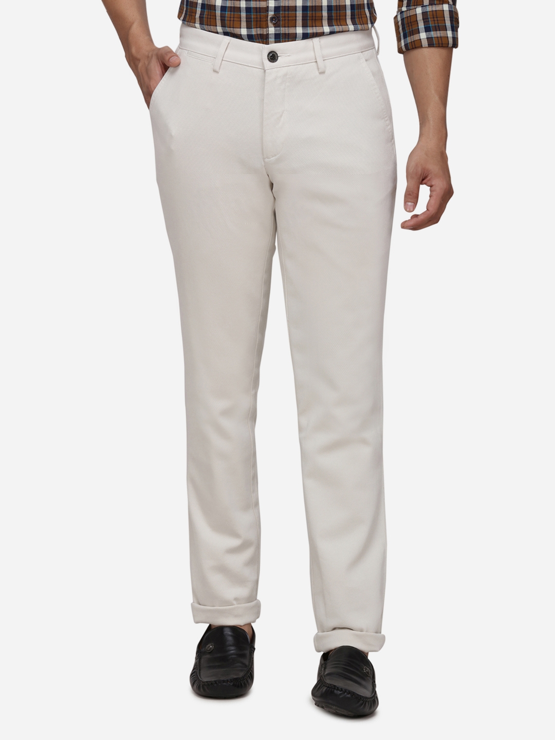 JadeBlue | Beige Solid Formal Trousers (JBCT116/1,CLOUD DANCER SELF)